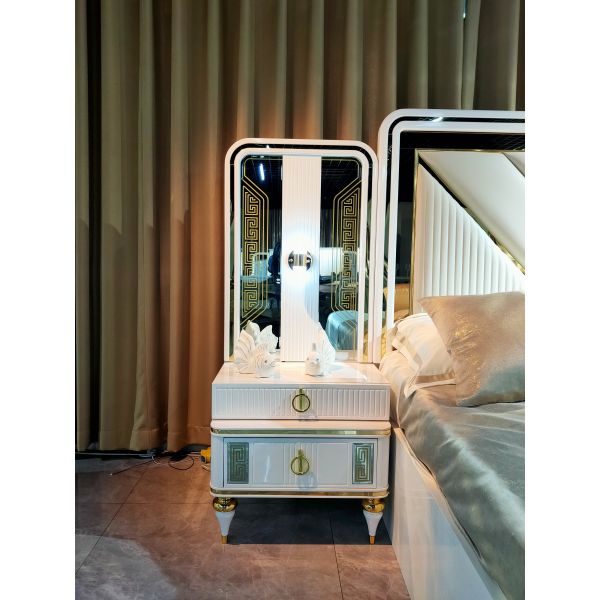 Wood MDF Home Bedroom Furniture Dresser King Bed Oak Grey White Sets Full Size