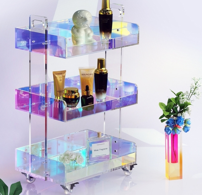 Modern Acrylic Rolling Bar Cart End Table Foldable Functional Design Home Kitchen Wardrobe Bathroom Stainless Steel-for Food Use