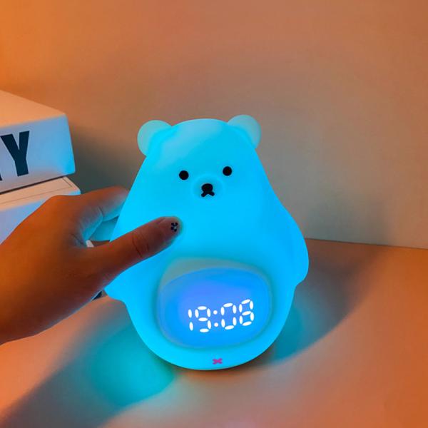 Soft Silicone Bear Led Night Lamp Touch Sensing Sleeping Lights With Timing & Alarm Clock Function