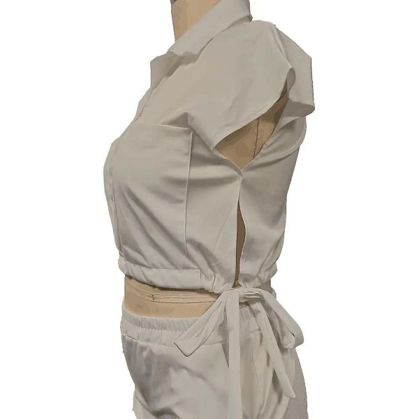                  Women′s Sexy Summer Two Piece Outfits Button Down Crop Top Short Sleeve Tracksuit Sets with Pockets Plus Size Suit for Women             