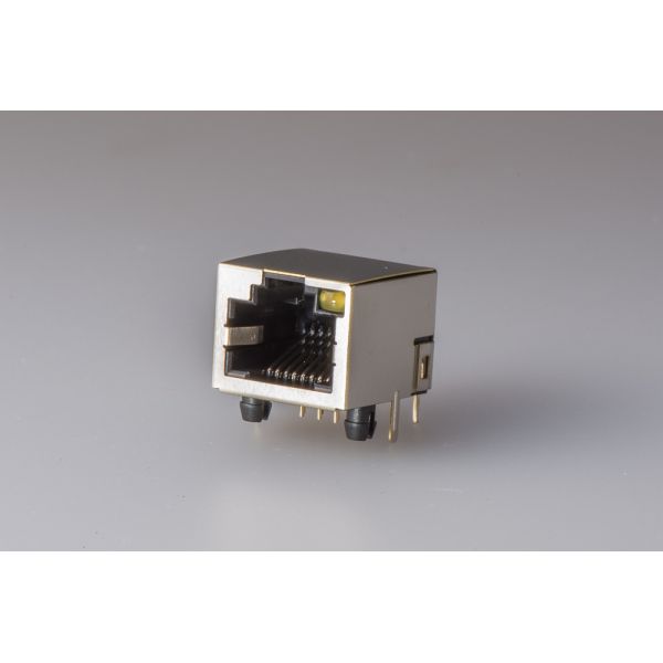 One Port Vertical RJ45 Connector , POE RJ45 Connector With Single Yellow Led And