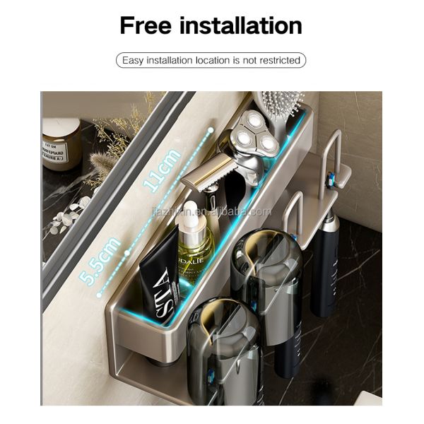 2 3 4 Cups Space Aluminum Punch-free Luxear Suction Cup Wall Mounted Bathroom Storage Rack Toothbrush Cup Holder
