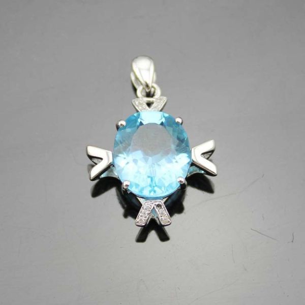 Women Jewelry 10x12mm Oval Blue Topaz Cubic Zircon Pendant Necklace  (E07P)