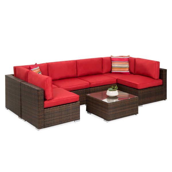 NO Folded 7 Pieces Outdoor Rattan Sofa Set Luxury Wicker L Sectional Modern Design