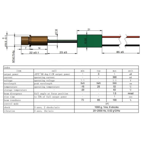 Industry Grade 5V 1-5mW Green Dot Sight Laser Module with 3.5-5.5V Voltage and Operation