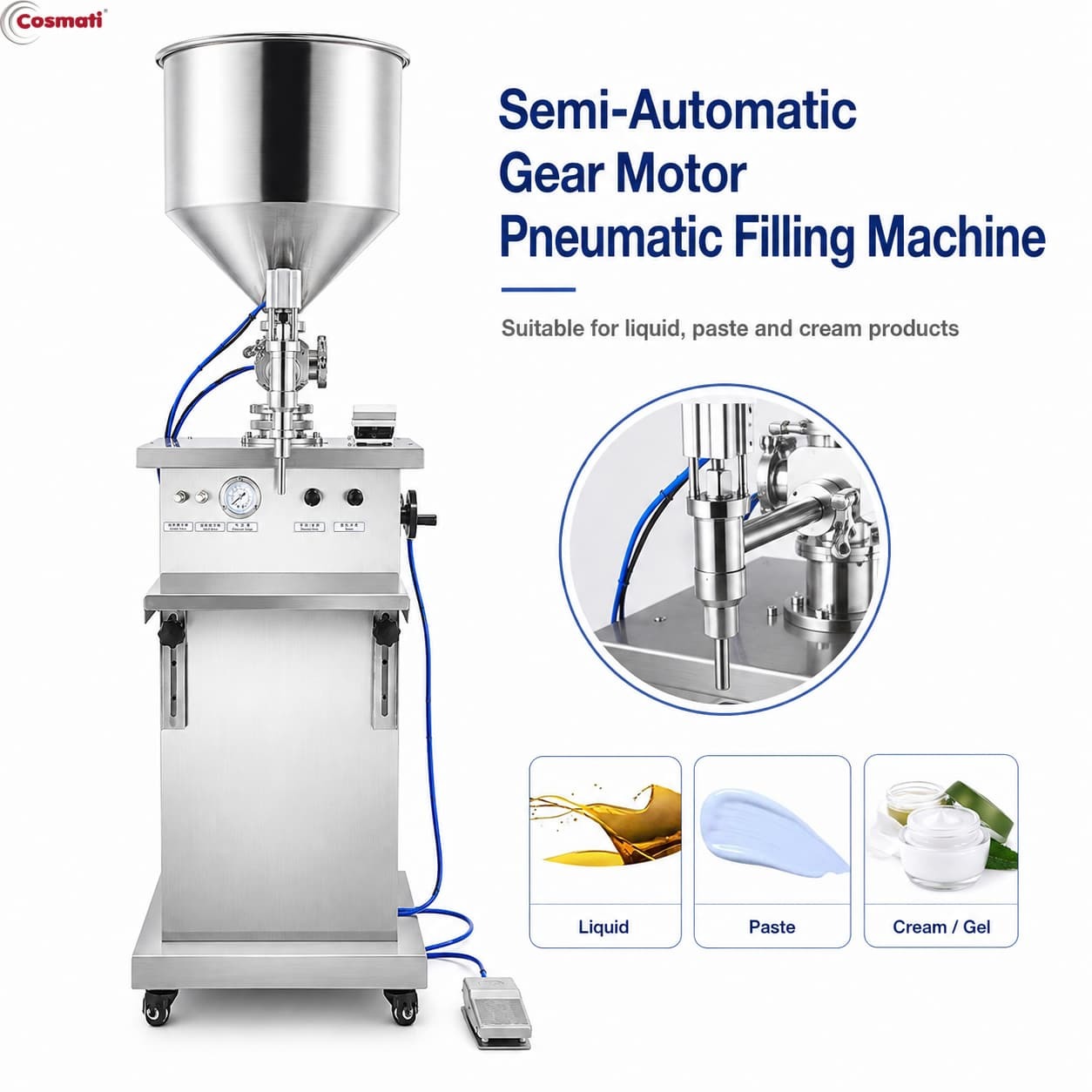 Semi Automatic Volumetric Filling Machine Gear Pump Cosmetic Cream Shea Butter Filler