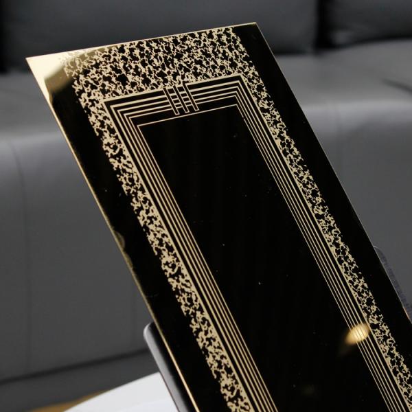Fabricante Espejo Dorado Hoja de Acero Inoxidable Grabada Placa Grabada