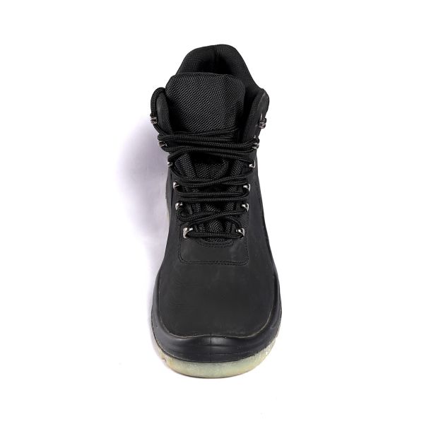 Elección de los trabajadores del almacén Zapatos de seguridad de inyección de PU con piel de fibra microfibra Botas de seguridad superiores para hombres