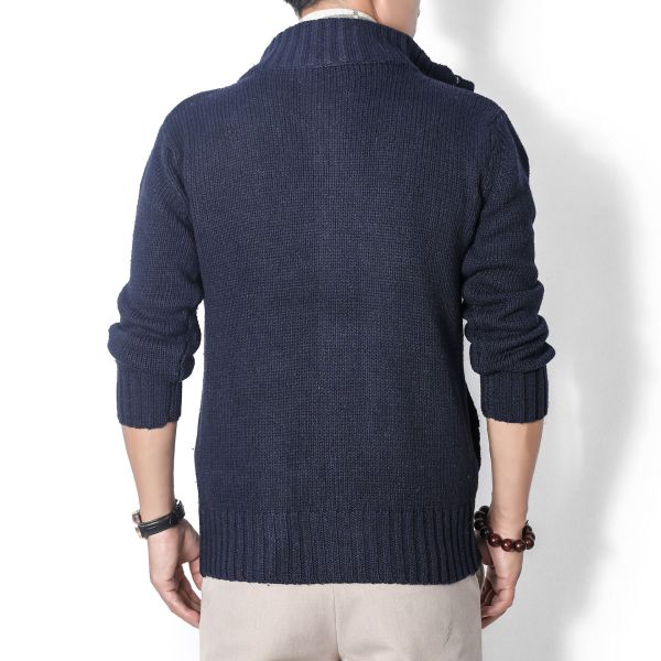 Autumn Winter Men's Stand Collar Sweater with Thick Needle and Single Breasted Buckle