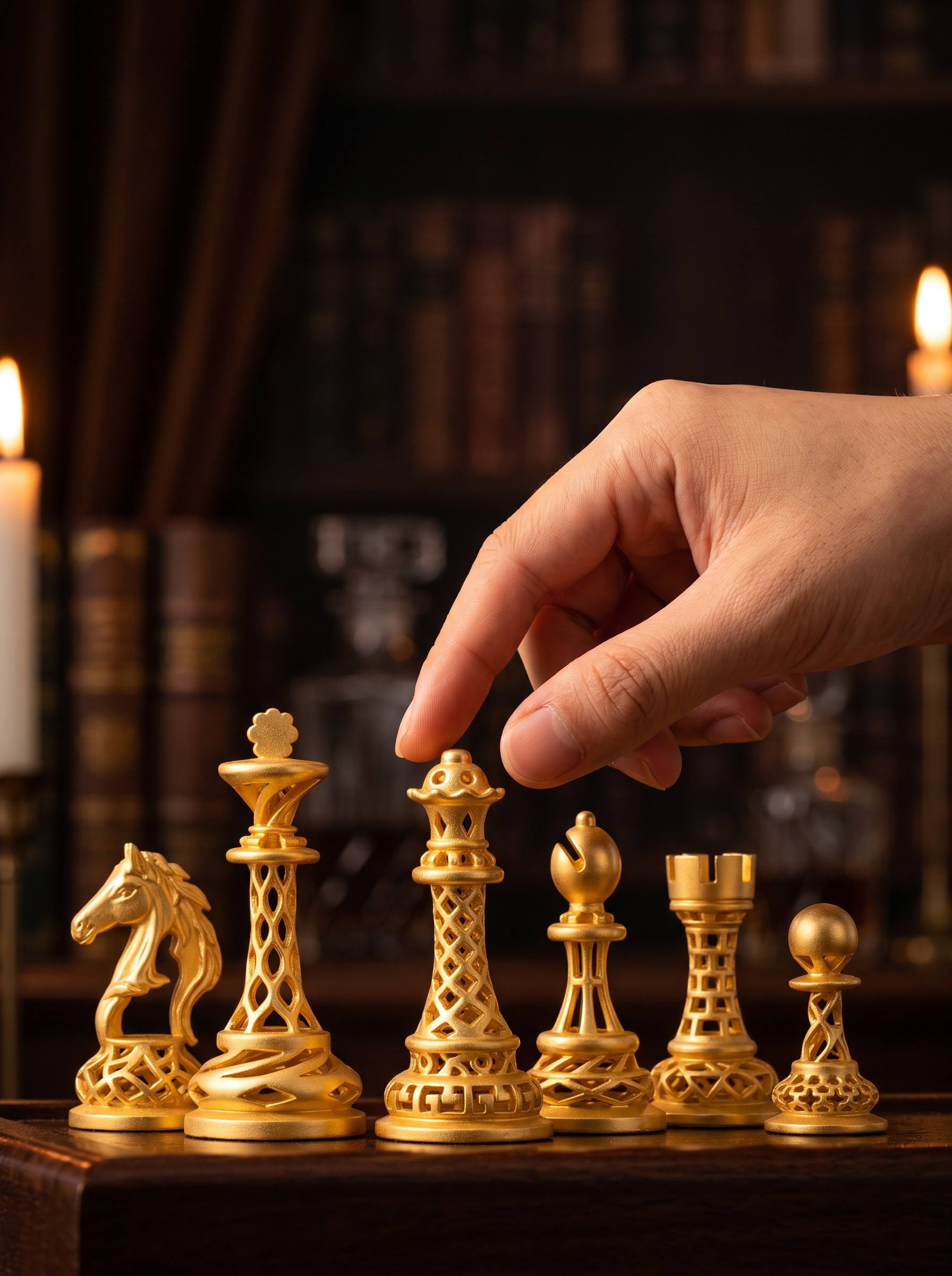 Hollow Carved Brass Material Mirror Polished Chess Set Luxury Chessboard for Home Decor