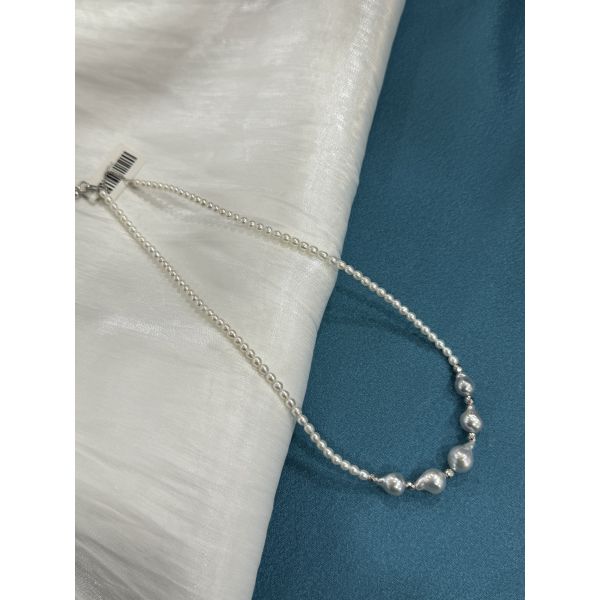 Custom-made Silver Color Baroque Pearl Necklace with Lobster Clasp Freshwater Pearl Jewelry