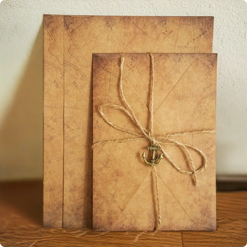 Antique Kraft Paper Envelopes Set With Rope And Metal Pendants For Retro Letter Gift Card Packaging