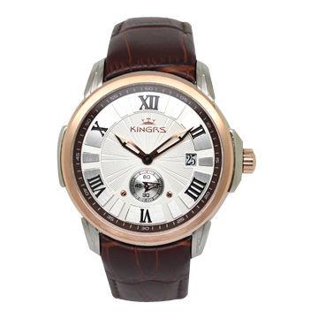 Custom logo luxury wrist watches with leather strap watches rose gold bezel
