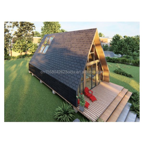 EU Baño Salón de estar Contenedor triangular de madera con puerta de panel de sándwich y estructura de tubos cuadrados de acero galvanizado