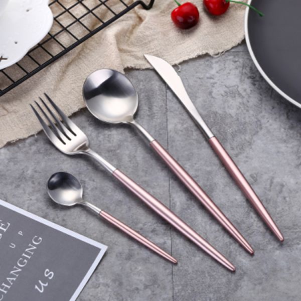 OEM ODM 4Pcs Matte Pink Stainless Steel Cutlery For Banquet