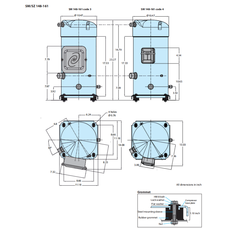 SM148T4VC SM148-4VAI Performer Danfoss Scroll Compressor 12HP 380V 50Hz 123100 BTU SM Series
