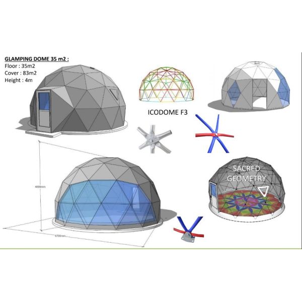 2 Man PVC Coated Geodesic Dome Glamping Tent UV Resistance