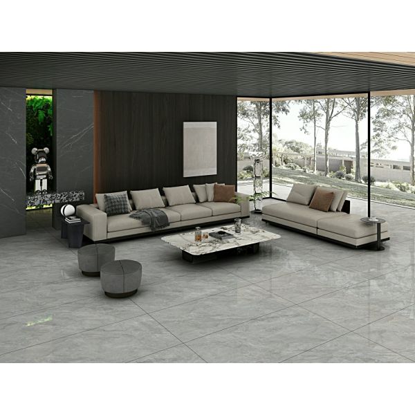 Carreaux de porcelaine glacée gris polie 900x1800x9mm pour murs intérieurs