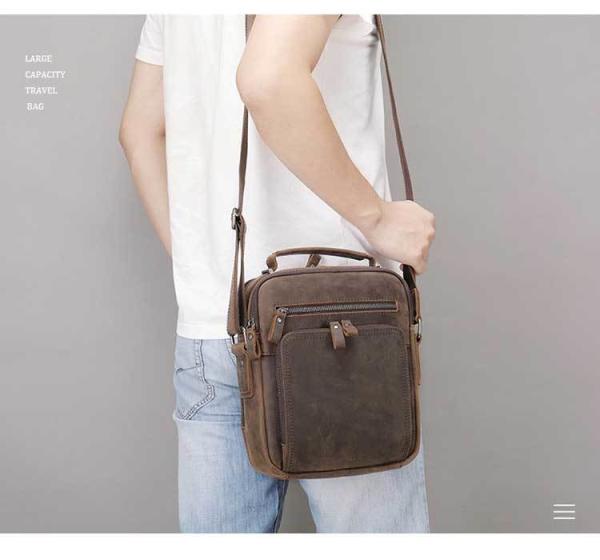 Retro Style Men's Messenger Bag in Brown Cowhide Leather for Chic and Functional Carry