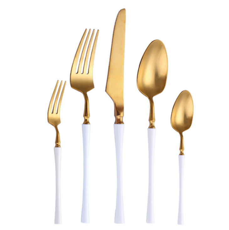 High-grade Forged Stainlesss steel Cutlery Set Flatware with White and Gold Color
