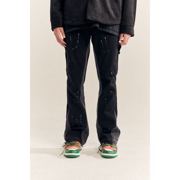 High Street Men's Straight Jeans with Printed Design and Slight Flare in Dark Wash