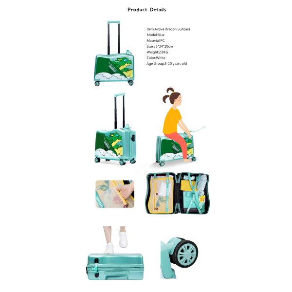 NHL021-7 high quality PC 20 inch kids scooter trolley case 3D cartoon travlling universal wheel  suitcase