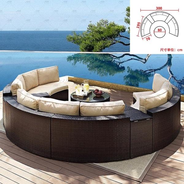 Round Swimming Pool Sofa Unfolded Rattan Sofa Outdoor Black