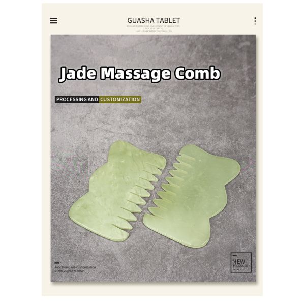 Customized Logo Availabled M Shape Jade Gua Sha Stone Head Massager for Hair Health Care and Scalp Massage in Salon Beauty