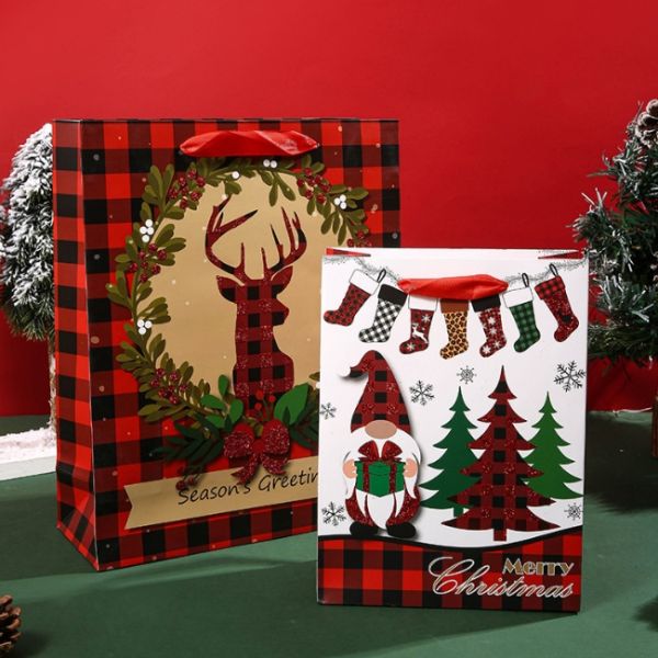 Красный подарок Санта Клауса решетки упаковывая бумажный мешок 33*9*7cm ECO дружелюбный