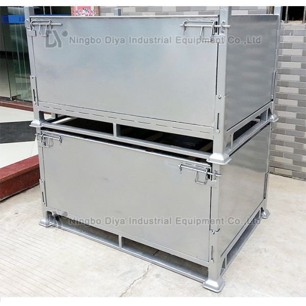 Silver Side Cover Stacking Rack System , Industrial Steel Folding Plastic Turnover Box