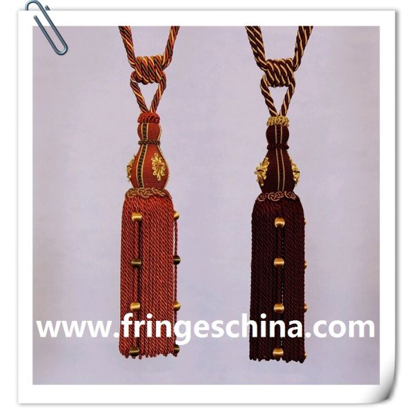 Charming custom long tassel fringe trimming for curtain attractive tieback hanging ball