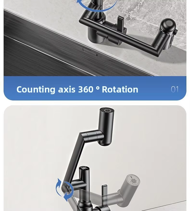 Modern 304 stainless steel single-hole installation kitchen and bathroom faucet, cold and hot dual-purpose ceramic basin faucet, electric faucet