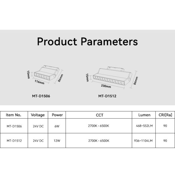 Foldable Magnetic Track Light Black 12W 24V 2700K-6500K Smart Control