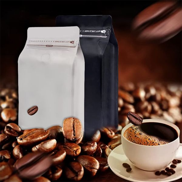 Food Grade Stand up Pouches with Valve Resealable Side Zipper Coffee Bean Bags Vented Storage Bags for Coffee Beans