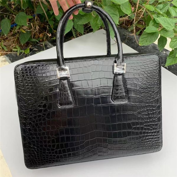 Genuine Crocodile Belly Skin Businessmen ZIP Briefcase Exotic Real True Alligator Leather Male Large Laptop Handbag