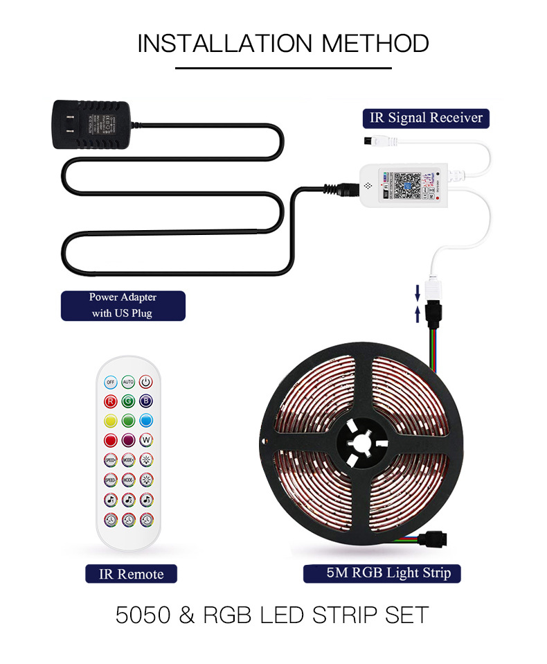 12V 5050 RGB света прокладки СИД 10 метров с удаленным управлением времени IP20