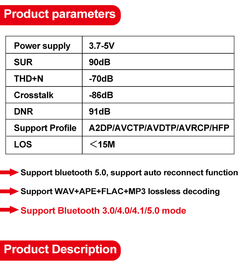 2 канала 5V CA-6965 BT5.0 Аудиоприемник для беспроводного стерео-музыкального модуля