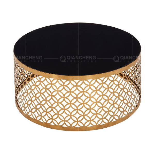 Round Black Dia 95cmx40cm SS Coffee Table Glass Top Stainless Steel base