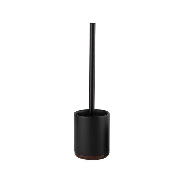 Round Shape Black Polyresin Bathroom Accessories Polyresin Soap Dispenser With Acacia Wood Top