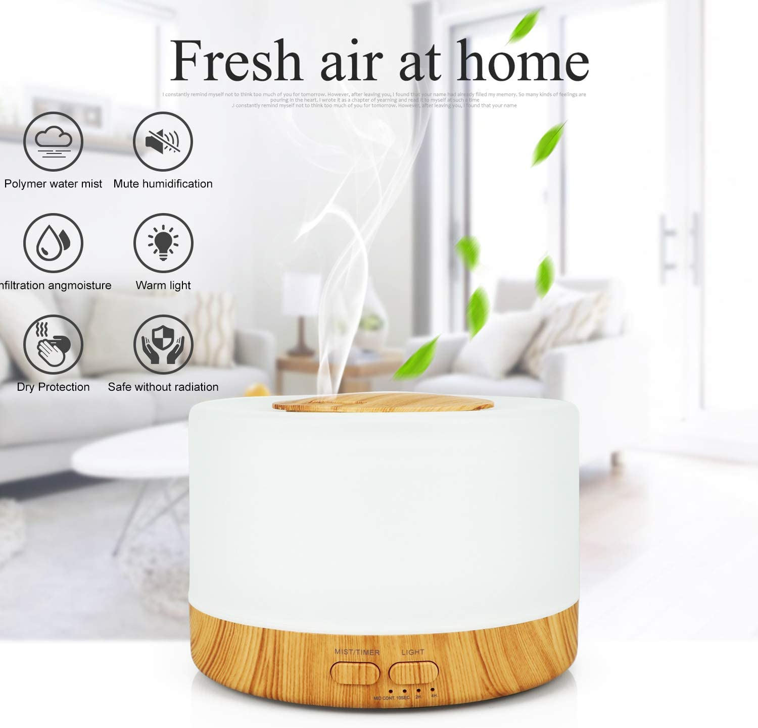 500ml Large Capacity Wood Grain Aromatherapy Essential Oil Diffuser Aroma Humidifier Scent Dispenser With Remote Control