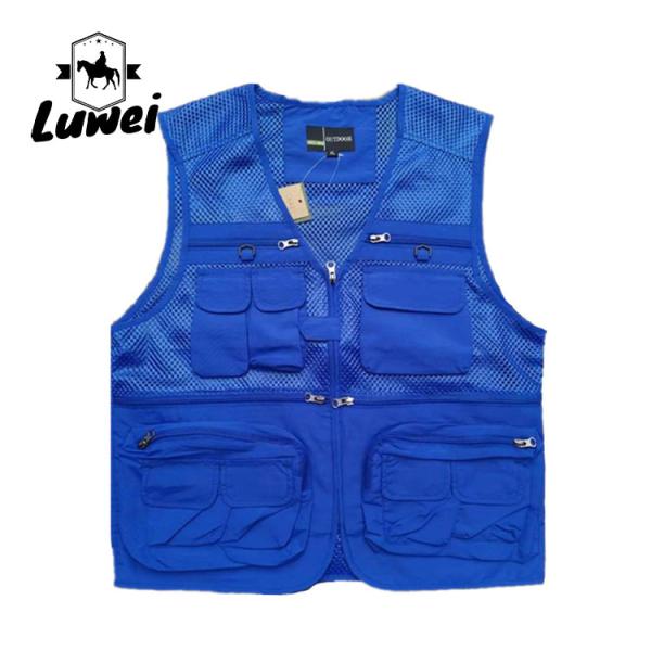 Custom Design Zip Black Utility Outdoor Workwear Journalist Multi-pocket Sleeveless Fishing Men Vest with Mesh