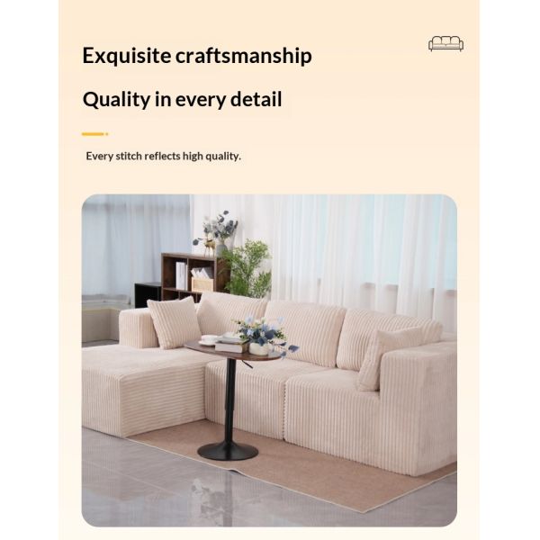 Custom Reclining L-Shape Modular Sectional Sofa Corduroy High Density Sponge Vacuum Compressed Sofa Bed for Villa Living Room