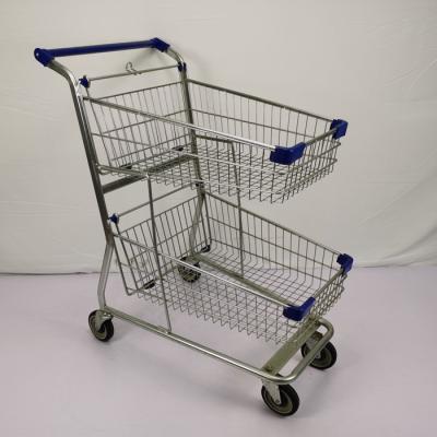 Double Layer Shopping Basket Trolley Zinc Powder Coated Supermarket Shopping Cart