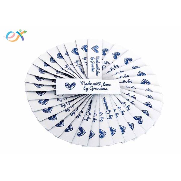 Sewing Garment Fabric Material Woven Clothing Labels Embroidered Blue On White