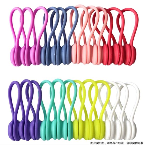 Silicone Reusable Colorful Magnetic Cable Rubber Zip Ties Clip for Electronics Magnetic Cable Organizer Cable Ties