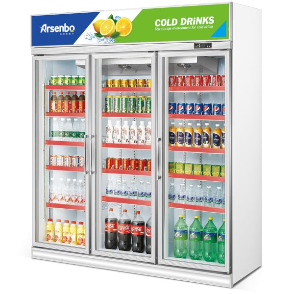 Arsenbo Glass Commercial Supermarket Refrigerator 3 Door Practical