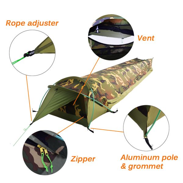 Fast Easy Setup Waterproof Coating Ultralight 1-Person Waterproof Personal Bivy Tent