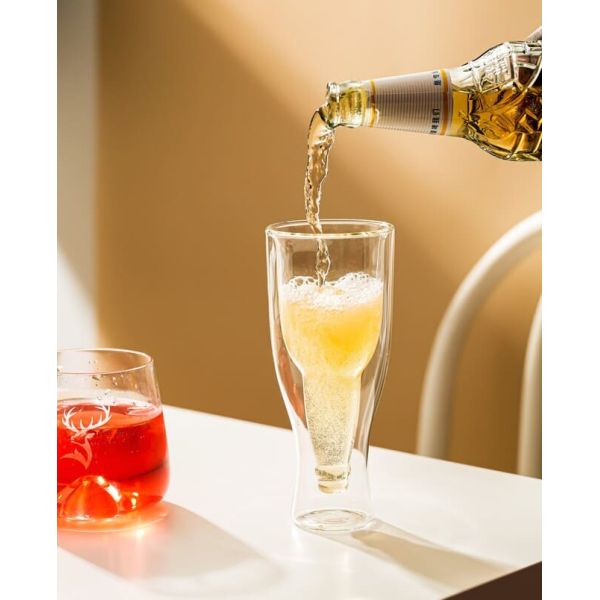 Custom Clear Upside Down Beer Glass 235ml Hand Blown 8 Oz Double Wall Cups