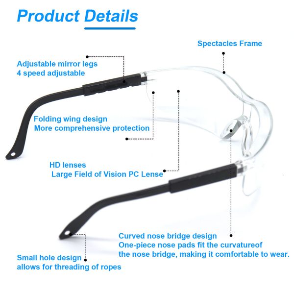 Ansi Z87.1 CE EN166 Anti Fog Scratch Splash Dustproof Eye Protection Unisex Eyewear Safety Goggles Glasses Spectacles