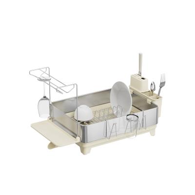 Multifunctional Kitchen Dish Rack Stainless Steel Dish Drainer And Organizer With Cup Holder And Cutlery Holder